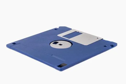 The back of a blue floppy disk isolated on a white background 写真素材