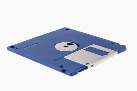The back of a blue floppy disk isolated on a white background Stockfoto's