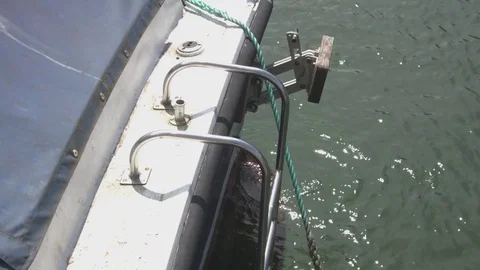Back of boat in Welsh harbor Stock Footage 78638893