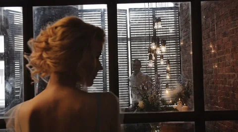 Back of the bride and silhouette of her groom. Inspiration shot Stock Footage 61965986