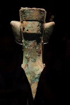 Back of A bronze human head statue from the 12th century BC in China. Stock Photos
