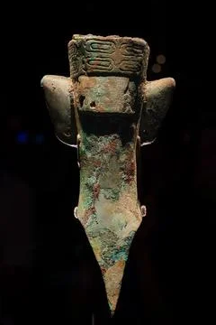 Back of A bronze human head statue from the 12th century BC in China. Stock Photos