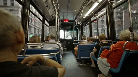 Back of Bus Bumpy Riding Passengers MTA NYC New York City Public Transportation Stock Footage 42139246