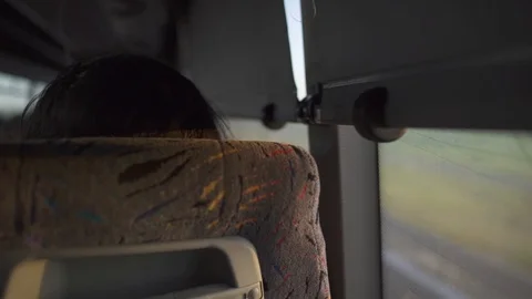 Back of a bus seat during a ride in the afternoon Stock Footage 88730855