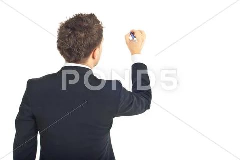 Back of busienssman writing on copy Stock Photos