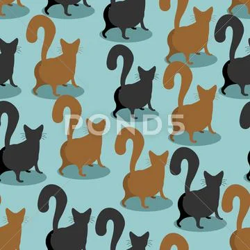 Back Cat Seamless Pattern. Pets Background. Animal Ornament