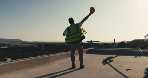 Back, celebration and complete with construction worker outdoor for civil Stock Footage 344371771