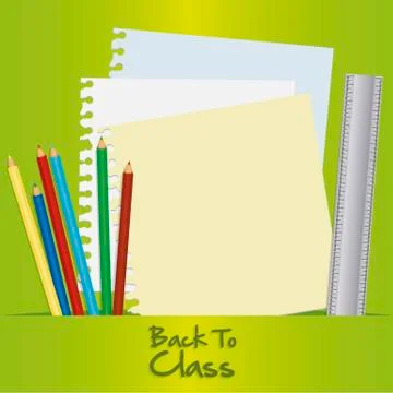 Back to class with school elements over green background. vector 스톡 일러스트