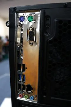 The back of a computer or PC, contains the panel Stock Photos