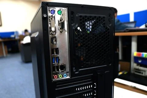 The back of a computer or PC, contains the panel Stock Photos