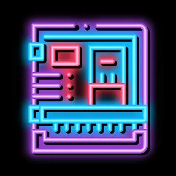 Back of computer system with ports neon glow icon illustration Illustrazione stock