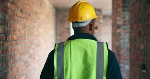 Back, construction or man with building inspection for safety compliance, track Stock Footage 337151190