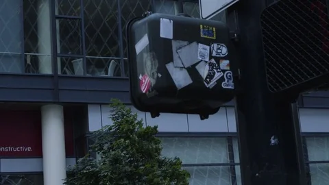 Back of cross walk sign covered in stickers in Seattle. Stock Footage 73492926