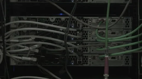Back of a data server with cables and LEDs Video stock 57749693