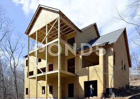 The back deck area of a newly constructed home. Stock Photos
