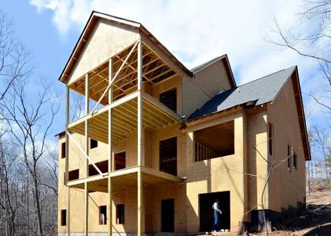 The back deck area of a newly constructed home. Stock Photos