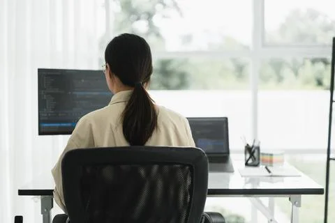 Back of developer programmer programming code to developing web and applica.. 스톡 사진