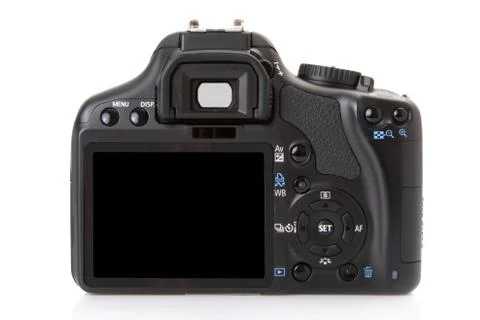 Back of a digital slr isolated on a white background. Stock Photos