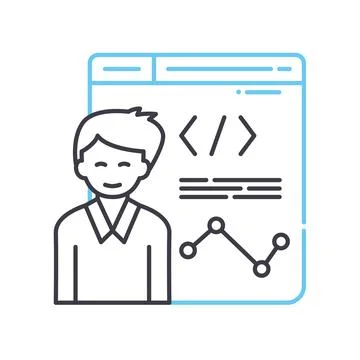 Back end developer male line icon, outline symbol, vector illustration, concept Stock Illustration