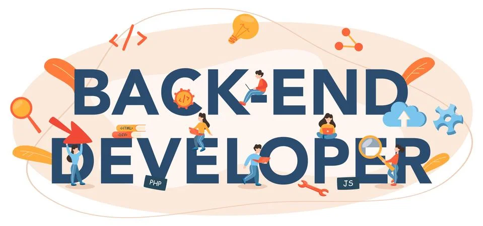 Back end developer typographic header. Software development process. イラスト素材