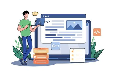 Back End Developer Working On A Laptop イラスト素材