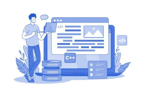 Back End Developer Working On A Laptop Stock Illustration