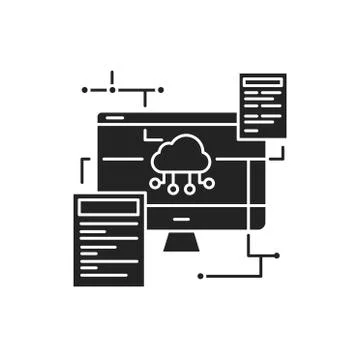 Back-end development black glyph icon. Consists of three parts: a server, an  Illustrazione stock
