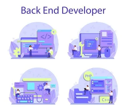 Back end development concept set. Software development process. Stock Illustration