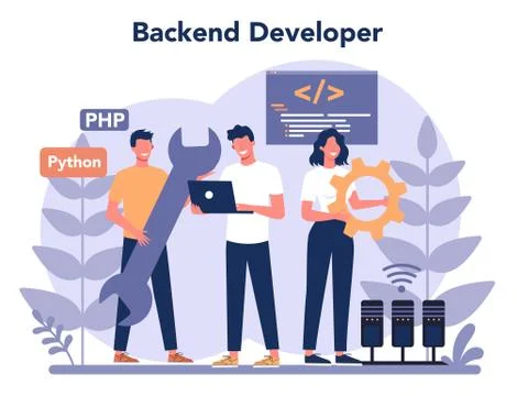 Back end development concept. Software development process. Illustrazione stock