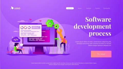 Back end development landing page template Stock Illustration