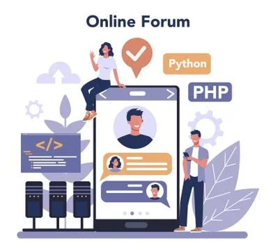 Back end development online service or platform. Software Stock Illustration