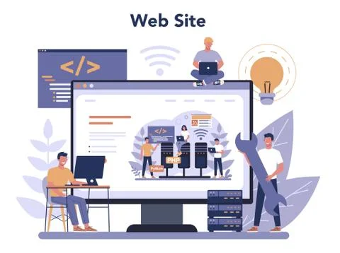 Back end development online service or platform. Software Stock Illustration