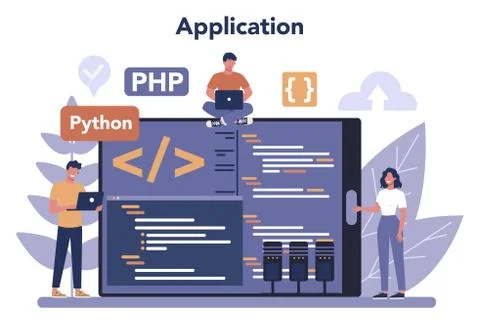Back end development online service or platform. Software Stock Illustration
