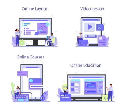 Back end development online service or platform set. Software Stock Illustration