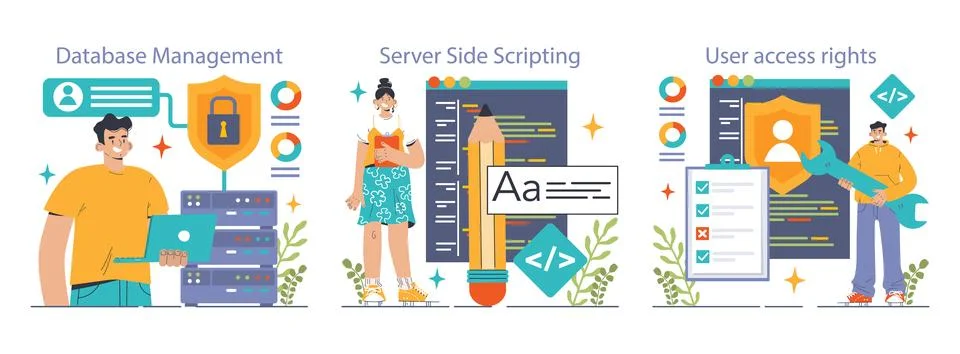 Back-end development set. Coding, software engineering or programming Stock-Illustration