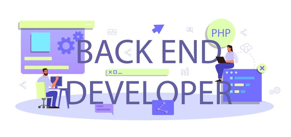 Back end development typographic header. Software development Stock Illustration