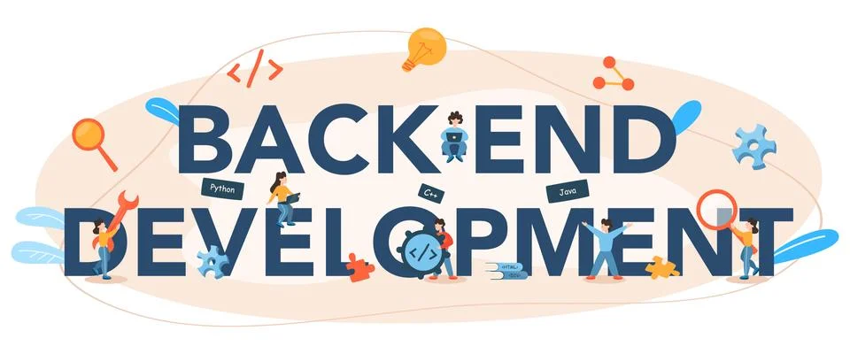 Back end development typographic header. Software development process. Stock Illustration