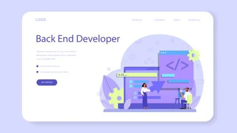 Back end development web banner or landing page. Software development Stock Illustration