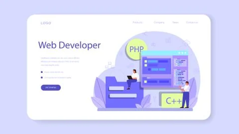 Back end development web banner or landing page. Software development Stock Illustration