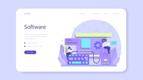 Back end development web banner or landing page. Software development Illustrazione stock