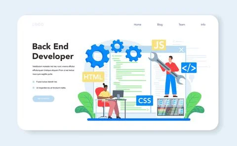 Back end development web banner or landing page. Software development Stock Illustration