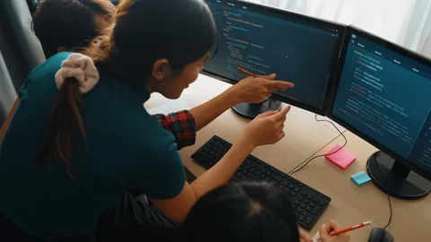 Back end software developer engineer writing code. Burgeoning Stock Footage 272330158