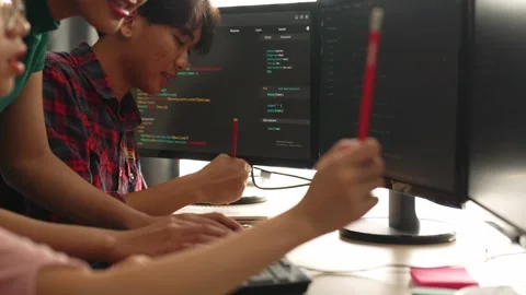 Back end software developer engineer writing code. Burgeoning Stock Footage 273833610