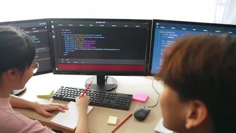 Back end software developer engineer writing code. Burgeoning Stock Footage 274980751