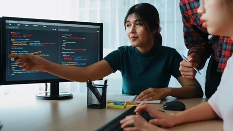 Back end software developer engineer writing code. Burgeoning Stock Footage 280073558