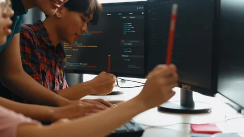 Back end software developer engineer writing code. Burgeoning Stock Footage 280362709