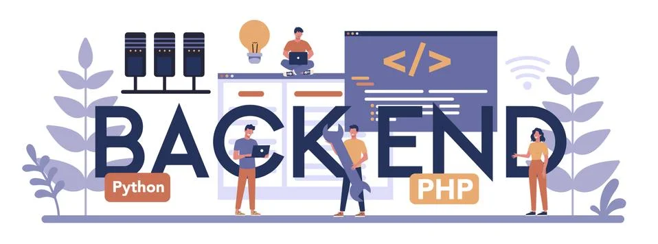 Back end typographic header concept. Software development process. Stock Illustration