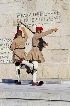 Back of the Evzone soldiers at the post near the grave of the unknown soldier Stock Illustration