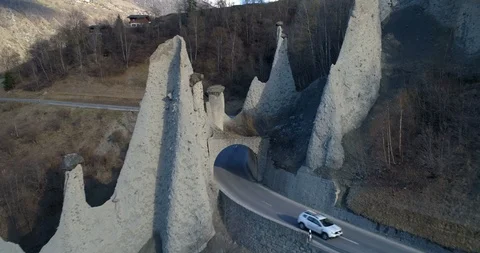 Back fly, Euseigne pyramids - Aerial 4K Stock Footage 106231646