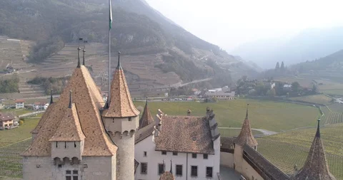 Back fly form Aigle castle - Aerial 4K Stock Footage 106299870